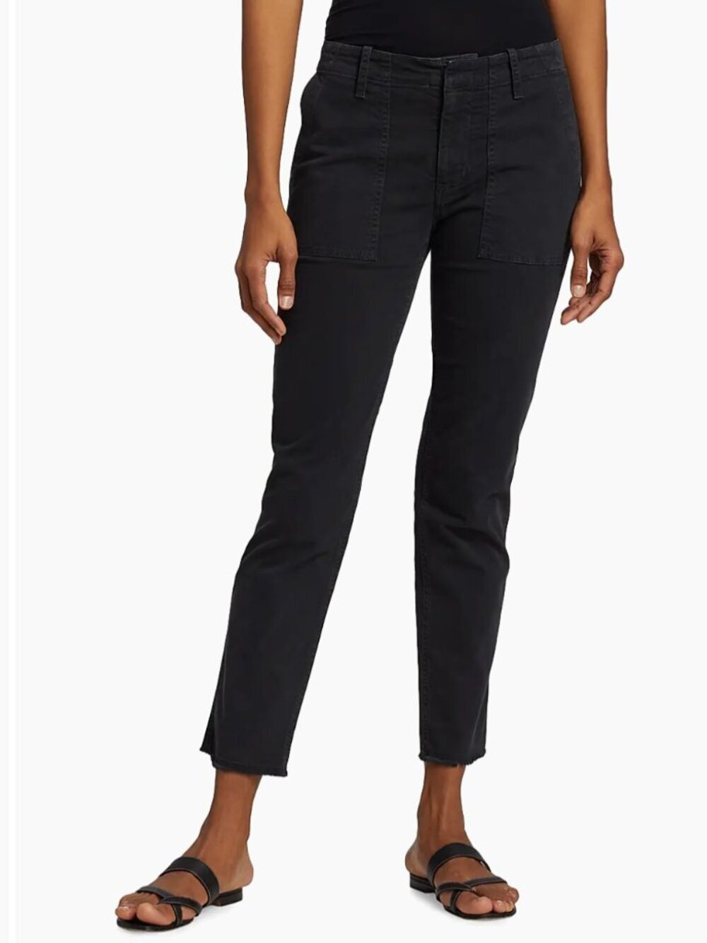 Nili Lotan Jenna Cotton Pants Black Utility Slim Leg Side Trim Size 8